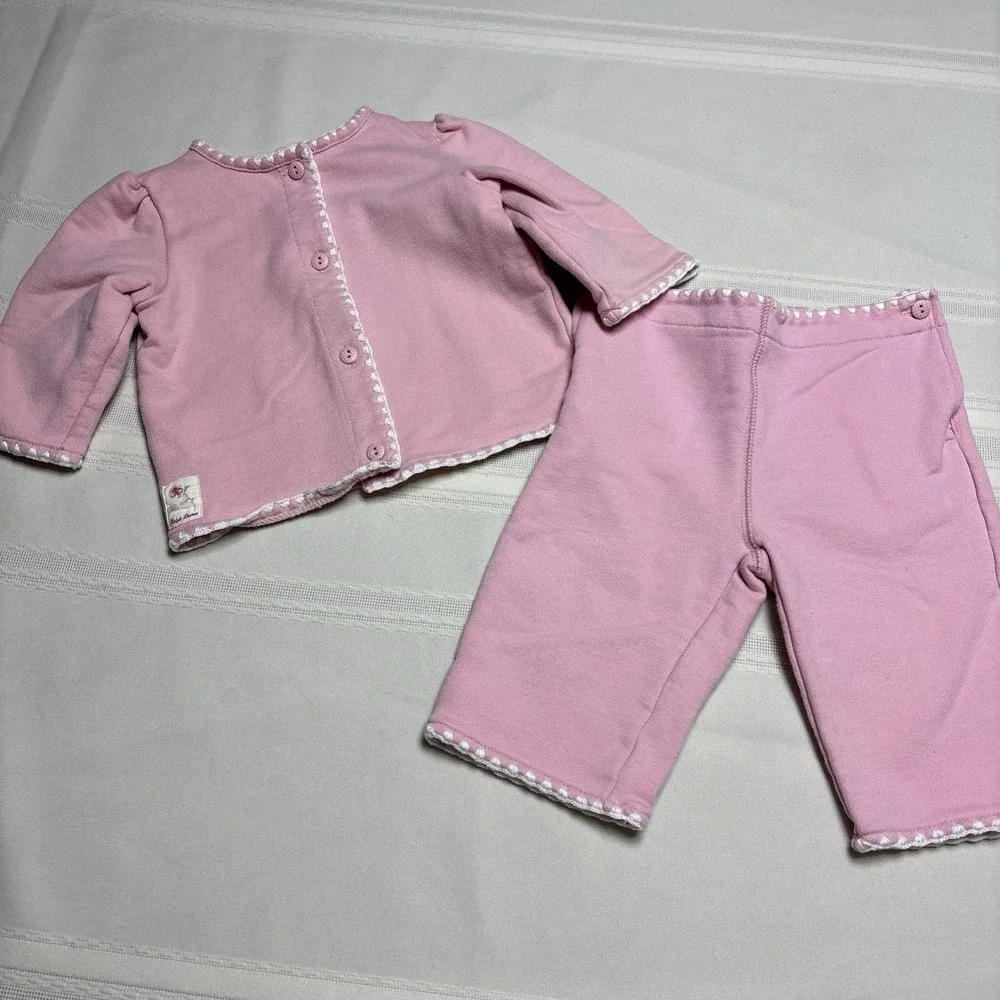 Ralph Lauren Girls Pink  2pc Long Sleeve Top/ Jacket And Pants Set 9M